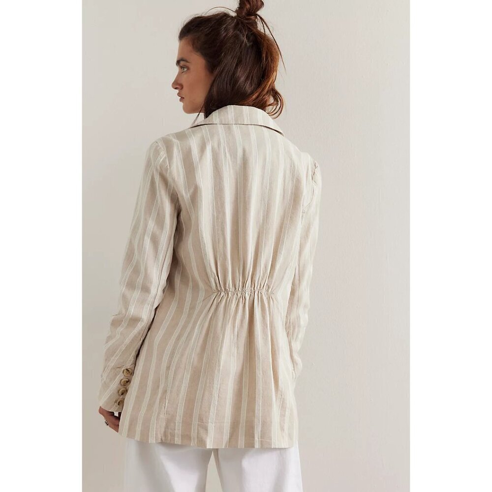 Free People Beige and White Striped Linen Blazer - Picture 3 of 10